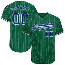 Load image into Gallery viewer, Custom Kelly Green White Pinstripe Royal-White Authentic Baseball Jersey