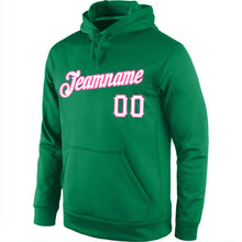 Load image into Gallery viewer, Custom Stitched Kelly Green White-Pink Sports Pullover Sweatshirt Hoodie