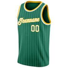 Load image into Gallery viewer, Custom Kelly Green White Pinstripe White-Gold Authentic Basketball Jersey