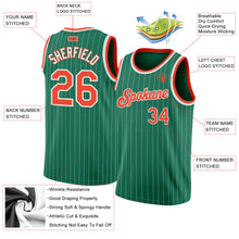 Load image into Gallery viewer, Custom Kelly Green White Pinstripe Orange-White Authentic Basketball Jersey