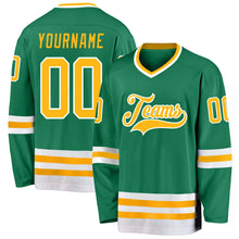 Load image into Gallery viewer, Custom Kelly Green Gold-White Hockey Jersey