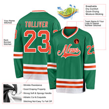Load image into Gallery viewer, Custom Kelly Green Orange-White Hockey Jersey