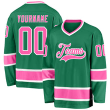 Load image into Gallery viewer, Custom Kelly Green Pink-White Hockey Jersey