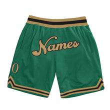 Load image into Gallery viewer, Custom Kelly Green Old Gold-Black Authentic Throwback Basketball Shorts