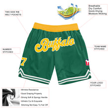 Load image into Gallery viewer, Custom Kelly Green Gold-White Authentic Throwback Basketball Shorts