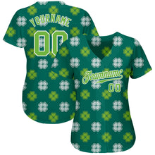 Load image into Gallery viewer, Custom Kelly Green Neon Green-White 3D Pattern Design Authentic St. Patrick's Day Baseball Jersey