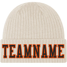 Load image into Gallery viewer, Custom City Cream Black-Orange Stitched Cuffed Knit Hat