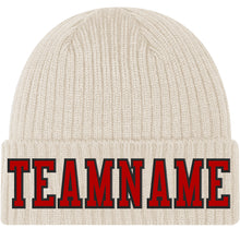 Load image into Gallery viewer, Custom City Cream Red-Black Stitched Cuffed Knit Hat