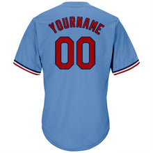 Load image into Gallery viewer, Custom Light Blue Red-Navy Authentic Throwback Rib-Knit Baseball Jersey Shirt