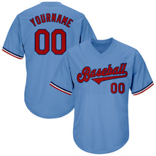 Load image into Gallery viewer, Custom Light Blue Red-Navy Authentic Throwback Rib-Knit Baseball Jersey Shirt