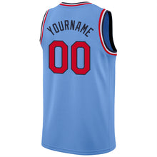 Load image into Gallery viewer, Custom Light Blue Red-Navy Round Neck Rib-Knit Basketball Jersey