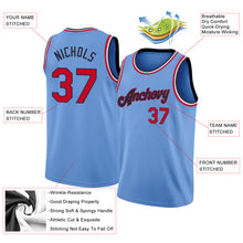 Load image into Gallery viewer, Custom Light Blue Red-Navy Round Neck Rib-Knit Basketball Jersey