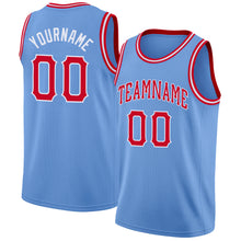 Load image into Gallery viewer, Custom Light Blue Red-White Round Neck Rib-Knit Basketball Jersey