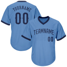 Load image into Gallery viewer, Custom Light Blue Navy Authentic Throwback Rib-Knit Baseball Jersey Shirt