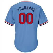 Load image into Gallery viewer, Custom Light Blue Red-Navy Authentic Throwback Rib-Knit Baseball Jersey Shirt