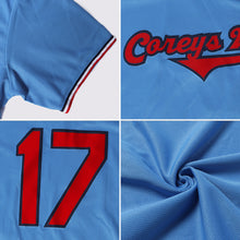 Load image into Gallery viewer, Custom Light Blue Red-Navy Authentic Throwback Rib-Knit Baseball Jersey Shirt