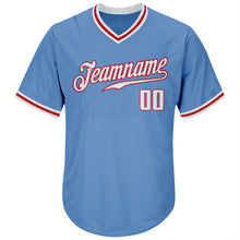 Load image into Gallery viewer, Custom Light Blue White-Red Authentic Throwback Rib-Knit Baseball Jersey Shirt