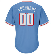 Load image into Gallery viewer, Custom Light Blue White-Red Authentic Throwback Rib-Knit Baseball Jersey Shirt