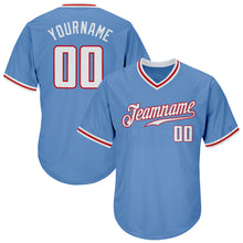 Load image into Gallery viewer, Custom Light Blue White-Red Authentic Throwback Rib-Knit Baseball Jersey Shirt