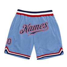 Load image into Gallery viewer, Custom Light Blue Navy-Red Authentic Throwback Basketball Shorts