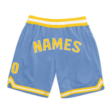 Load image into Gallery viewer, Custom Light Blue Gold-White Authentic Throwback Basketball Shorts