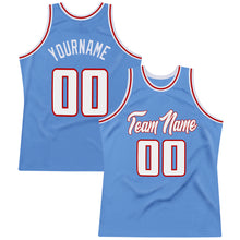Load image into Gallery viewer, Custom Light Blue White-Red Authentic Throwback Basketball Jersey