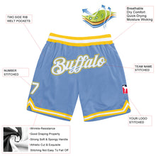 Load image into Gallery viewer, Custom Light Blue White-Gold Authentic Throwback Basketball Shorts