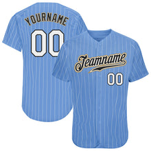 Load image into Gallery viewer, Custom Light Blue White Pinstripe White-Old Gold Authentic Baseball Jersey