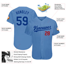 Load image into Gallery viewer, Custom Light Blue Royal-Red Authentic Baseball Jersey