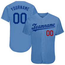 Load image into Gallery viewer, Custom Light Blue Royal-Red Authentic Baseball Jersey