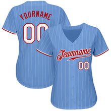 Load image into Gallery viewer, Custom Light Blue White Pinstripe White-Red Authentic Baseball Jersey