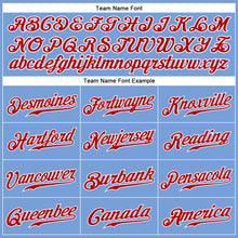 Load image into Gallery viewer, Custom Light Blue White Pinstripe White-Red Authentic Baseball Jersey