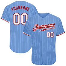 Load image into Gallery viewer, Custom Light Blue White Pinstripe White-Red Authentic Baseball Jersey