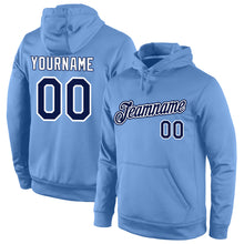 Load image into Gallery viewer, Custom Stitched Light Blue Navy-White Sports Pullover Sweatshirt Hoodie