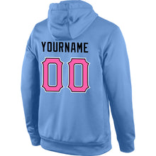 Load image into Gallery viewer, Custom Stitched Light Blue Pink-Black Sports Pullover Sweatshirt Hoodie