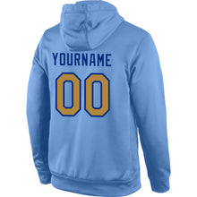 Load image into Gallery viewer, Custom Stitched Light Blue Old Gold-Royal Sports Pullover Sweatshirt Hoodie