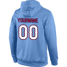Load image into Gallery viewer, Custom Stitched Light Blue White-Red Sports Pullover Sweatshirt Hoodie