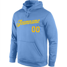 Load image into Gallery viewer, Custom Stitched Light Blue Gold Sports Pullover Sweatshirt Hoodie