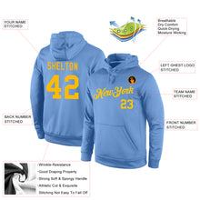 Load image into Gallery viewer, Custom Stitched Light Blue Gold Sports Pullover Sweatshirt Hoodie
