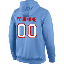 Load image into Gallery viewer, Custom Stitched Light Blue White-Red Sports Pullover Sweatshirt Hoodie