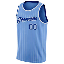 Load image into Gallery viewer, Custom Light Blue White Pinstripe Royal-White Authentic Basketball Jersey