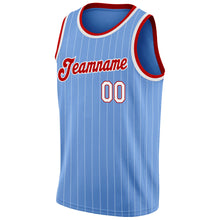Load image into Gallery viewer, Custom Light Blue White Pinstripe White-Red Authentic Basketball Jersey