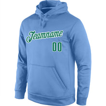 Load image into Gallery viewer, Custom Stitched Light Blue Kelly Green-White Sports Pullover Sweatshirt Hoodie