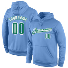 Load image into Gallery viewer, Custom Stitched Light Blue Kelly Green-White Sports Pullover Sweatshirt Hoodie