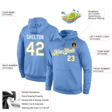 Load image into Gallery viewer, Custom Stitched Light Blue White-Gold Sports Pullover Sweatshirt Hoodie
