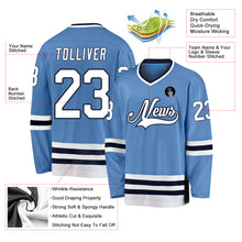 Load image into Gallery viewer, Custom Light Blue White-Navy Hockey Jersey