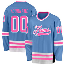 Load image into Gallery viewer, Custom Light Blue Pink-White Hockey Jersey
