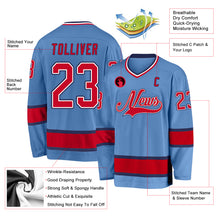Load image into Gallery viewer, Custom Light Blue Red-Navy Hockey Jersey