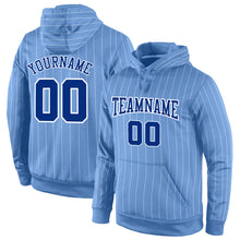 Load image into Gallery viewer, Custom Stitched Light Blue White Pinstripe Royal-White Sports Pullover Sweatshirt Hoodie