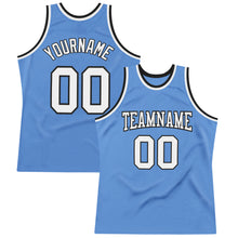 Load image into Gallery viewer, Custom Light Blue White-Black Authentic Throwback Basketball Jersey